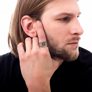 Δαχτυλίδι ανδρικό από ανοξείδωτο ατσάλι, ασημόχρυσο στρογγυλό