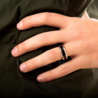 Δαχτυλίδι βέρα ανδρική από ανοξείδωτο ατσάλι, ασημί με μαύρο