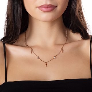 Κολιέ ατσάλινο με σταυρούς και πέτρες ζιργκόν