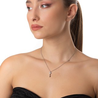 Κολιέ ατσάλινο κλειδί με φίλντισι