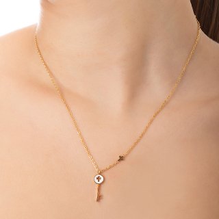 Κολιέ ατσάλινο κλειδί με φίλντισι