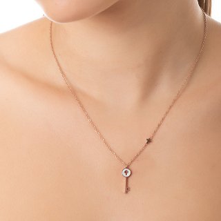 Κολιέ ατσάλινο κλειδί με φίλντισι