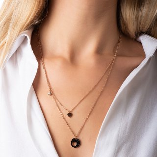 Κολιέ ατσάλινο διπλό καρδιά με κρύσταλλα CZ