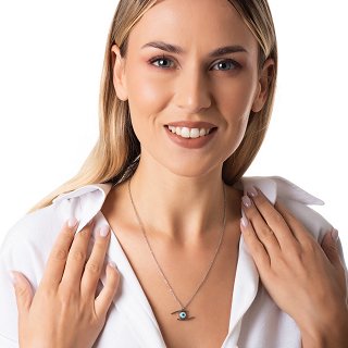 Κολιέ ατσάλινο με ματάκι φίλντισι