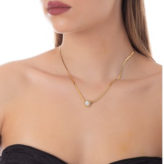 Oxzen κολιέ ατσάλι με μαύρη και λευκή πέτρα (double side)