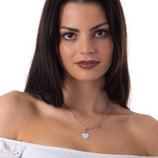 Κολιέ ατσάλι καρδιά με κρύσταλλα CZ