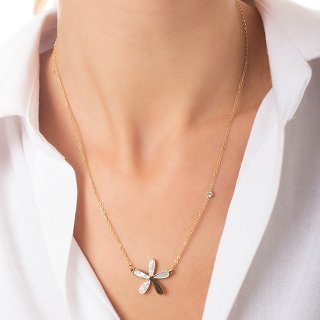 Κολιέ ατσάλινο μαργαρίτα με φίλντισι και πέτρες ζιργκόν