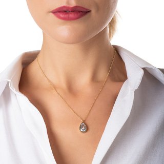 Κολιέ από ανοξείδωτο ατσάλι δάκρυ με λευκό ζιργκόν