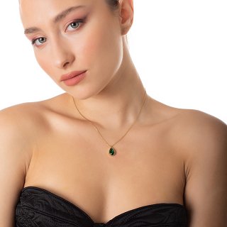 Κολιέ από ανοξείδωτο ατσάλι δάκρυ με πράσινο ζιργκόν