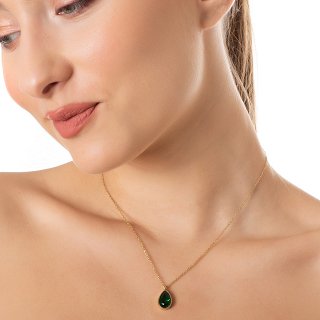 Κολιέ από ανοξείδωτο ατσάλι δάκρυ με πράσινο ζιργκόν