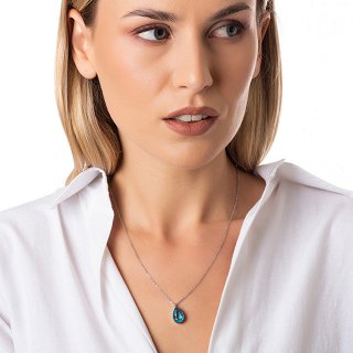 Κολιέ από ανοξείδωτο ατσάλι δάκρυ με μπλέ ζιργκόν