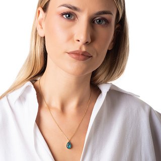 Κολιέ από ανοξείδωτο ατσάλι δάκρυ με μπλέ ζιργκόν