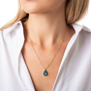 Κολιέ από ανοξείδωτο ατσάλι δάκρυ με μπλέ ζιργκόν