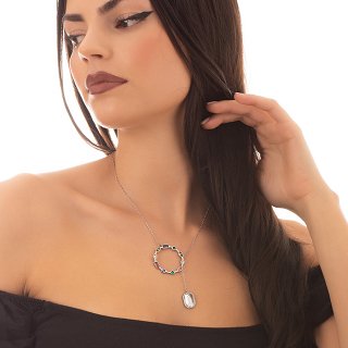 Κολιέ από ανοξείδωτο ατσάλι με πολύχρωμα κρύσταλλα