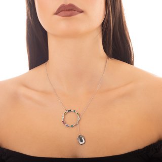 Κολιέ από ανοξείδωτο ατσάλι με πολύχρωμα κρύσταλλα