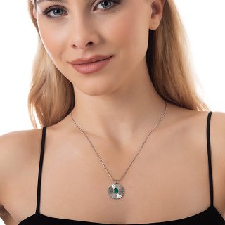 Κολιέ από ανοξείδωτο ατσάλι με πράσινο ζιργκόν