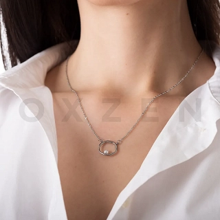 Κολιέ από ανοξείδωτο ατσάλι στρογγυλό με μια μικρή πέρλα