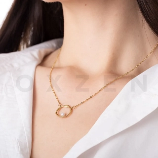 Κολιέ από ανοξείδωτο ατσάλι στρογγυλό με μια μικρή πέρλα