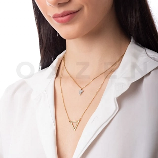 Κολιέ από ανοξείδωτο ατσάλι διπλό τριγωνικό με λευκά κρύσταλλα