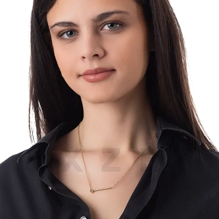 Κολιέ από ανοξείδωτο ατσάλι, μπάρα με ένα λευκό ζιργκόν