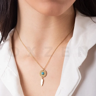 Κολιέ από ανοξείδωτο ατσάλι, με μαίανδρο και τιρκουάζ πέτρα