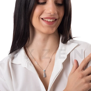 Κολιέ από ανοξείδωτο ατσάλι με μαίανδρο τιρκουάζ πέτρα και λευκά κρύσταλλα