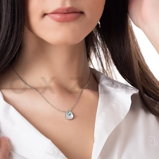 Κολιέ από ανοξείδωτο ατσάλι δάκρυ με φίλντισι και γαλάζιο κρύσταλλο