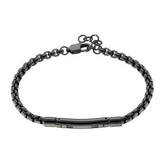 Oxzen ανδρικό βραχιόλι ατσάλινο ταυτότητα κυλινδρική με μαύρα ζιργκόν