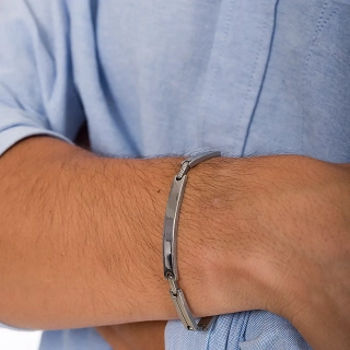 Βραχιόλι ανδρικό από ανοξείδωτο ατσάλι ασημί ταυτότητα