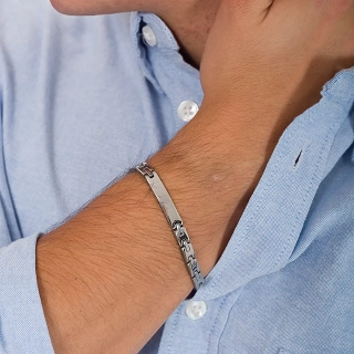 Βραχιόλι ανδρικό ατζάλινο ασημί ταυτότητα