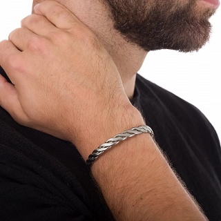 Βραχιόλι ανδρικό από ανοξείδωτο ατσάλι χειροπέδα σταθερή με σχέδιο 7mm