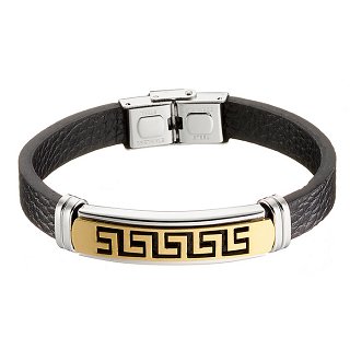 Βραχιόλι ατσάλινο με δέρμα PU χρυσό με μαίανδρο