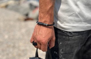 Δαχτυλίδι από ανοξείδωτο ατσάλι, ανδρικό με μαύρη πέτρα ζιργκόν