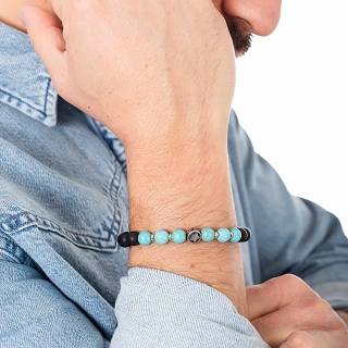 Βραχιόλι με τυρκουάζ Καλλαίτη και μαύρες χάντρες 8mm