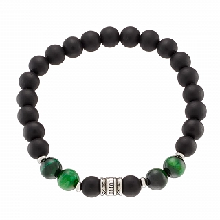 Βραχιόλι με Green Tiger's Eye stones  και μαύρες χάντρες 8mm