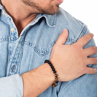 Βραχιόλι με Tiger's Eye stone  και μαύρες χάντρες 8mm