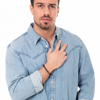 Βραχιόλι με Tiger's Eye stone  και μαύρες χάντρες 8mm