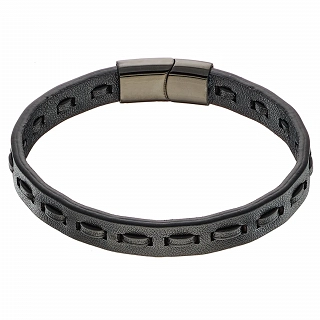 Oxzen ανδρικό βραχιόλι από ανοξείδωτο ατσάλι με δέρμα