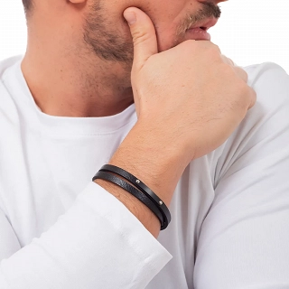 Oxzen ανδρικό βραχιόλι ατσάλινο με δέρμα