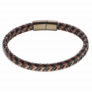 Oxzen ανδρικό βραχιόλι από ανοξείδωτο ατσάλι με δέρμα καφέ