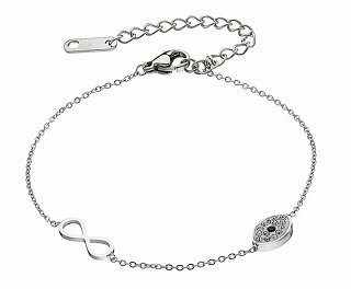 Βραχιόλι ατσάλινο ματάκι και άπειρο με κρύσταλλα cz