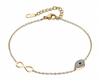 Βραχιόλι ατσάλινο ματάκι και άπειρο με κρύσταλλα cz