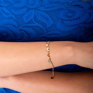 Oxzen ατσάλινο βραχιόλι καρδούλες με φίλντισι