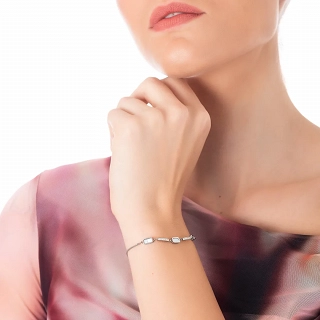 Oxzen ατσάλινο βραχιόλι με κομμάτια φίλντισι και πέτρες ζιργκόν