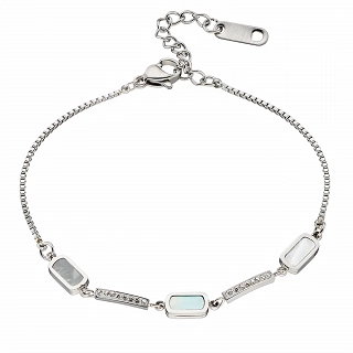 Oxzen ατσάλινο βραχιόλι με κομμάτια φίλντισι και πέτρες ζιργκόν