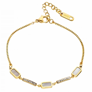 Oxzen ατσάλινο βραχιόλι με κομμάτια φίλντισι και πέτρες ζιργκόν