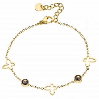 Βραχιόλι ατσάλινο με πεταλούδες και λευκά ζιργκόν