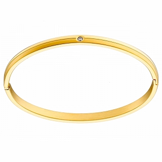 Βραχιόλι γυναικείο από ανοξείδωτο ατσάλι με λευκό ζιργκόν χειροπέδα με κούμπωμα