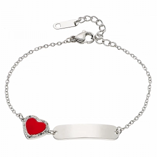 Oxzen γυναικείο βραχιόλι ατσάλινο με κόκκινη καρδιά