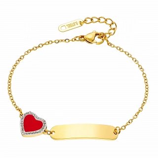 Oxzen γυναικείο βραχιόλι ατσάλινο με κόκκινη καρδιά